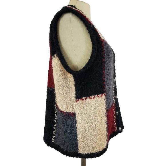 Christopher & Banks Patchwork Vest Sz L Mohair Cottagecore Hand Embroidered - Picture 5 of 14